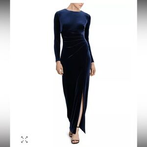 Ralph Lauren Navy Blue Long Sleeve Velvet Evening Dress